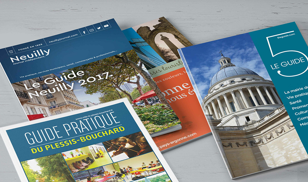 Mockup des couvertures des divers montages des Guides des Villes parisiennes 2016/2017