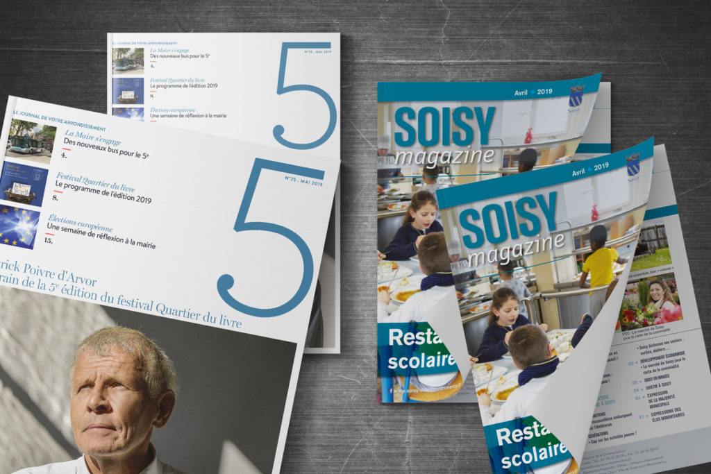 Mockup des couvertures du Journal du 5e arrondissement et de Soisy-2019