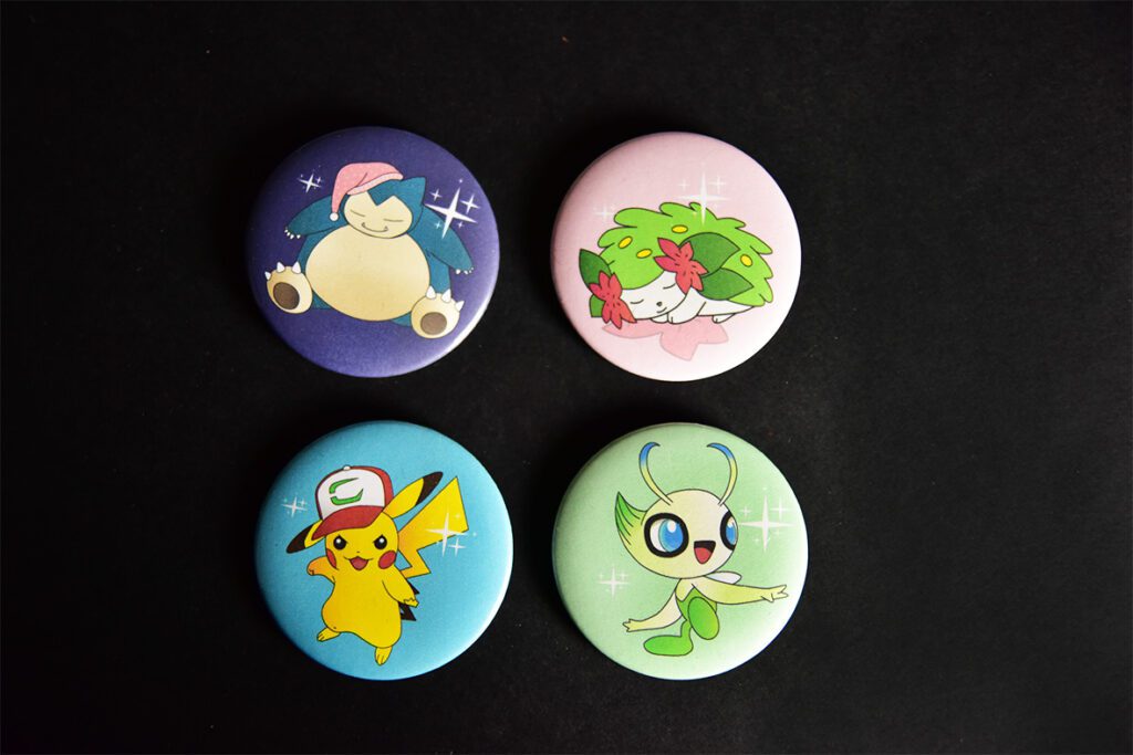 4 Badges Pokemon Pikachu Ronflex Shaymin Celebi Shiny