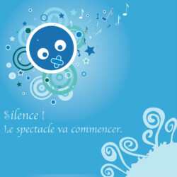 Illustration d'une boule qui représente la tête d'un personnage avec une croix sur la bouche. Inscription : Silence ! Le spectacle va commencer.